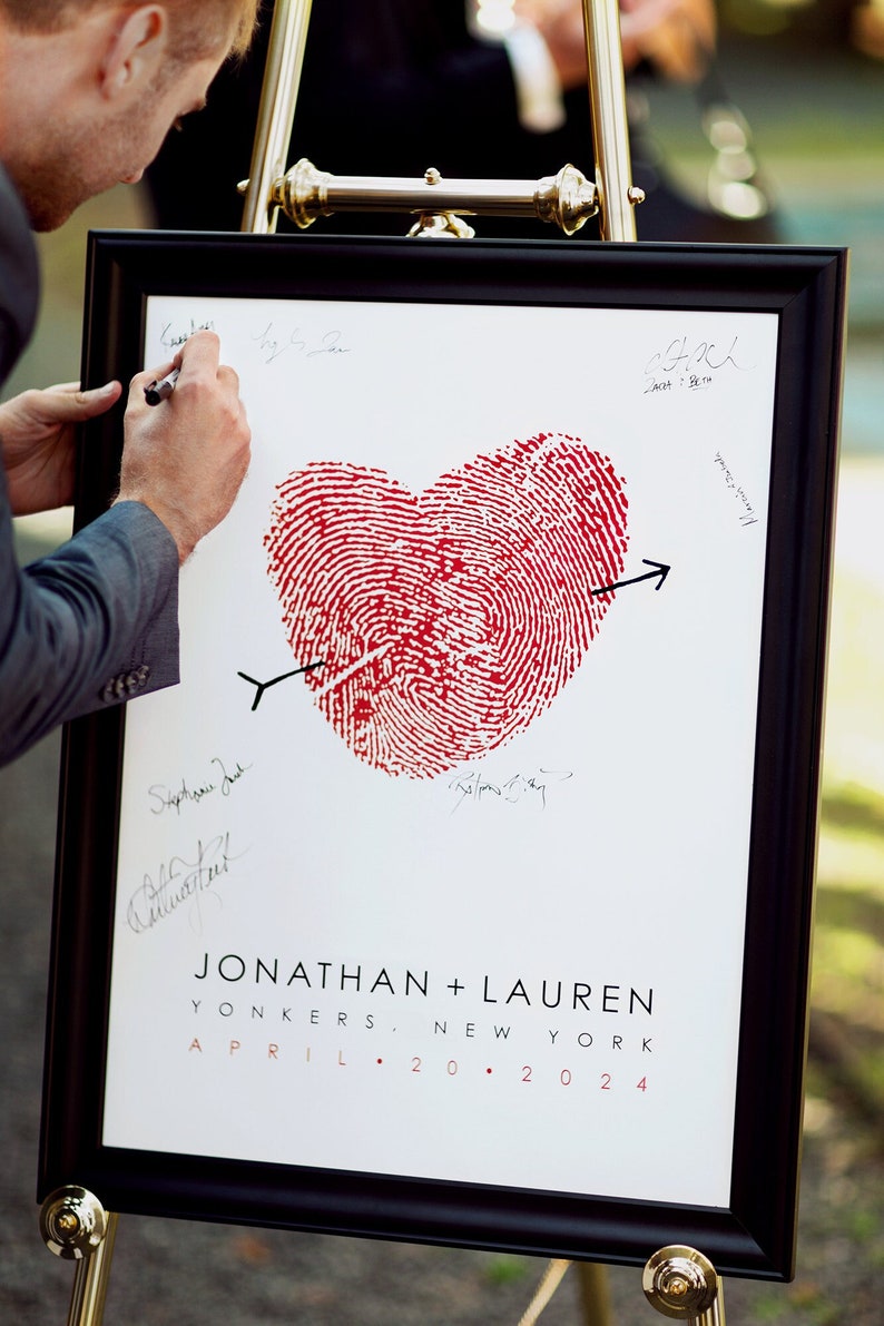 Wedding Guest Book Alternative, Fingerprint GuestBook Alternate with Thumbprint Heart, Canvas Guests Sign In for Reception image 1