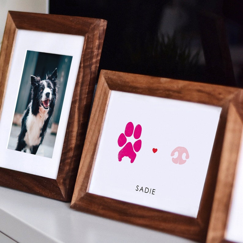 Personalized Paw and Nose Print Pet Memorial Keepsake, Dog Owner Custom Gift Art Print, Pet Loss Paw Print Frame, Pet Death Sympathy Gift image 2