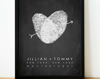 Chalkboard Wedding Fingerprint Guest Book Alternative with Your Heart Thumbprint Unique Black and White Guestbook Wedding Ideas