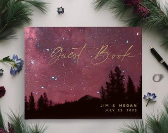Starry Galaxy Night Sky Theme, Celestial Mountain Wedding Guest Book