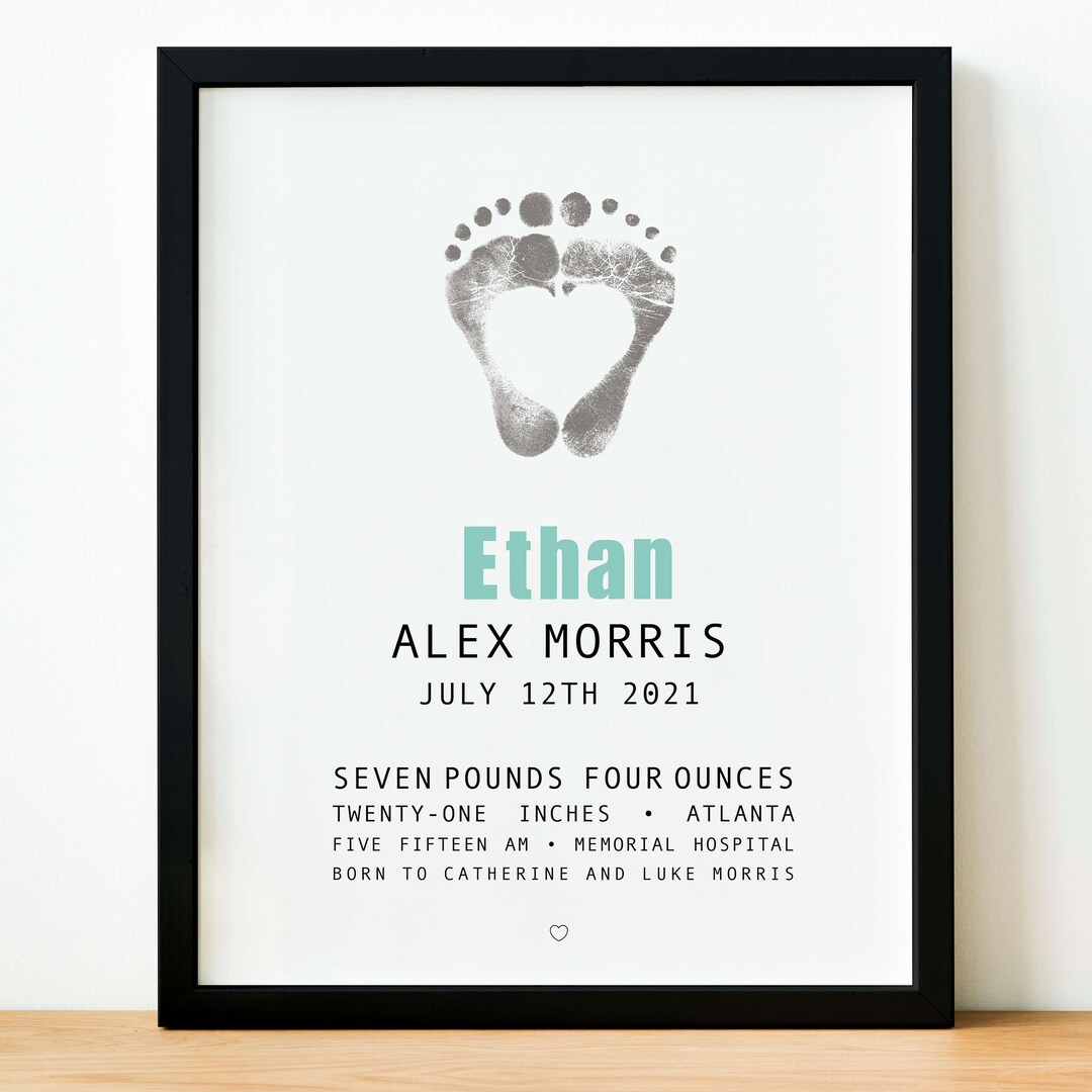 Baby Footprint Birth Stats Poster for Newborn Baby Boy Baby Etsy