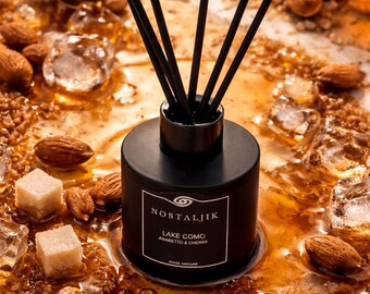 Diffusore Lake Como amaretto & ciliegia colato a mano / Diffusore a tema viaggi / Confezione regalo da 100 ml / Diffusore a bastoncini / Profumo per la casa