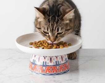 Bohemian Ceramic Elevated Pet Bowl: Raised Cat & Dog Feeder