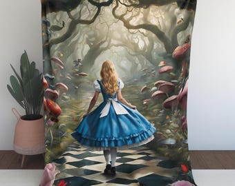 Alice in Wonderland Velveteen Plush Blanket - Cozy Fleece Throw, Unique Home Decor, Gift for Book Lovers, Whimsical Bedroom Accent