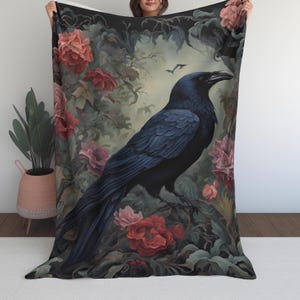 Raven Plush Blanket, Gothic Crow Blanket, Halloween Home Decor, Raven throw