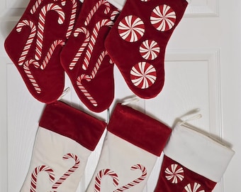 VTG 2003 Prima Creations (6) Stockings Candy Canes Peppermint Discs White Red