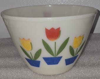 VTG Fire King Oven Ware Tulip Bowl 8.5" Diameter x 5.25" Tall Milk Glass
