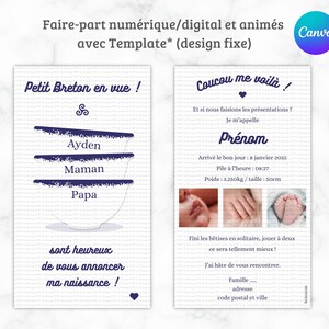 Customizable and editable birth announcement, little Breton/Norman theme