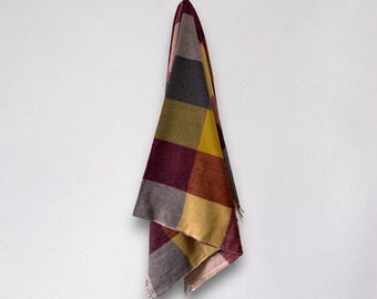 100% Wool Lifestyle Blankets - Yellow/Red/Grey Check - Eco Friendly Wool - Personalisable Blankets - Personalisable Throw