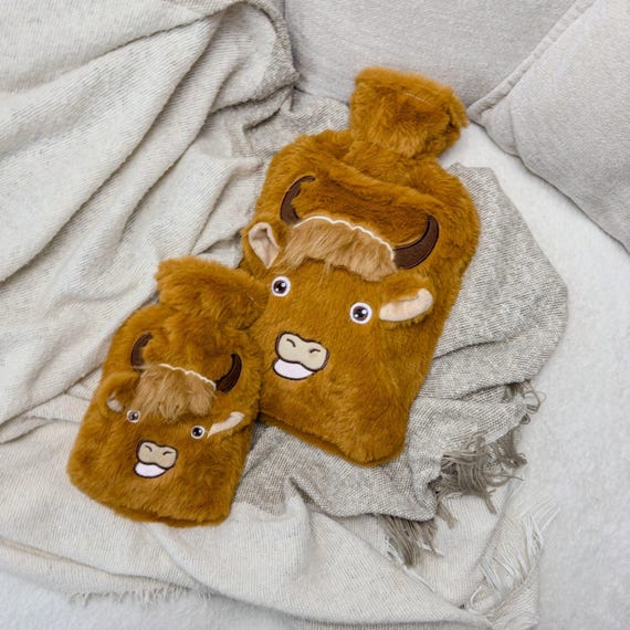 Highland Cow Wärmflasche - Wärmflasche - Geschenk für Sie - Gute Besserung Geschenk - Wasserflaschenbezug - Geschenk für Großeltern