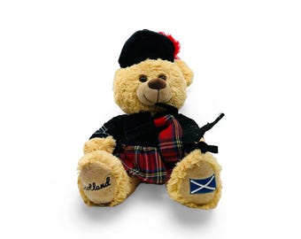 Tartan Bagpiper Teddy Soft Toy - 100% Recycled - Highland Cow Soft Toy - Children's Soft Toy
