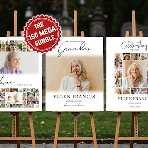 Funeral Photo Collage Sign Set, Funeral Welcome Sign Template, Celebration of Life, In Loving Memory, Memorial Poster Canva Template Bundle