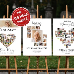 Funeral Welcome Sign Template, Funeral Photo Collage Sign Set, Celebration of Life, In Loving Memory, Memorial Poster Template Bundle