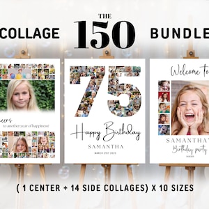 Editable 75th Birthday Photo Collage Template 75th Birthday Photo Collage Welcome Sign Template Customizable Photo Collage Board Poster