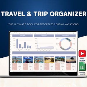 Travel Planner Holiday Itinerary Template, Trip Planner Packing List, Vacation Budget Tracker Spreadsheet, Checklist Organizer Google Sheets