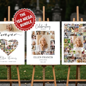 Minimalist Funeral Photo Collage Sign Set, Funeral Welcome Template, Celebration of Life, In Loving Memory, Memorial Poster Canva Bundle