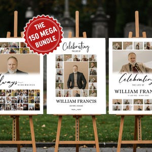Funeral Photo Collage Sign Set, Funeral Welcome Sign Template, Celebration of Life, In Loving Memory, Memorial Poster Canva Template Bundle