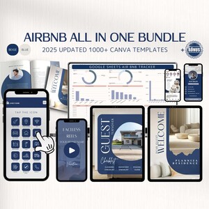 Airbnb Bundle: Printable Welcome Book, Digital Interactive Welcome Book, Airbnb Signs, Airbnb Cleaning Checklist, Airbnb Instagram VRBO BLUE