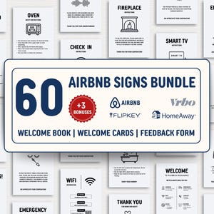 Airbnb Sign Bundle Template, Vacation Rental Signage, Airbnb Welcome sign, Wifi Sign, Check In & Out List, Airbnb Host Signs, VRBO Canva