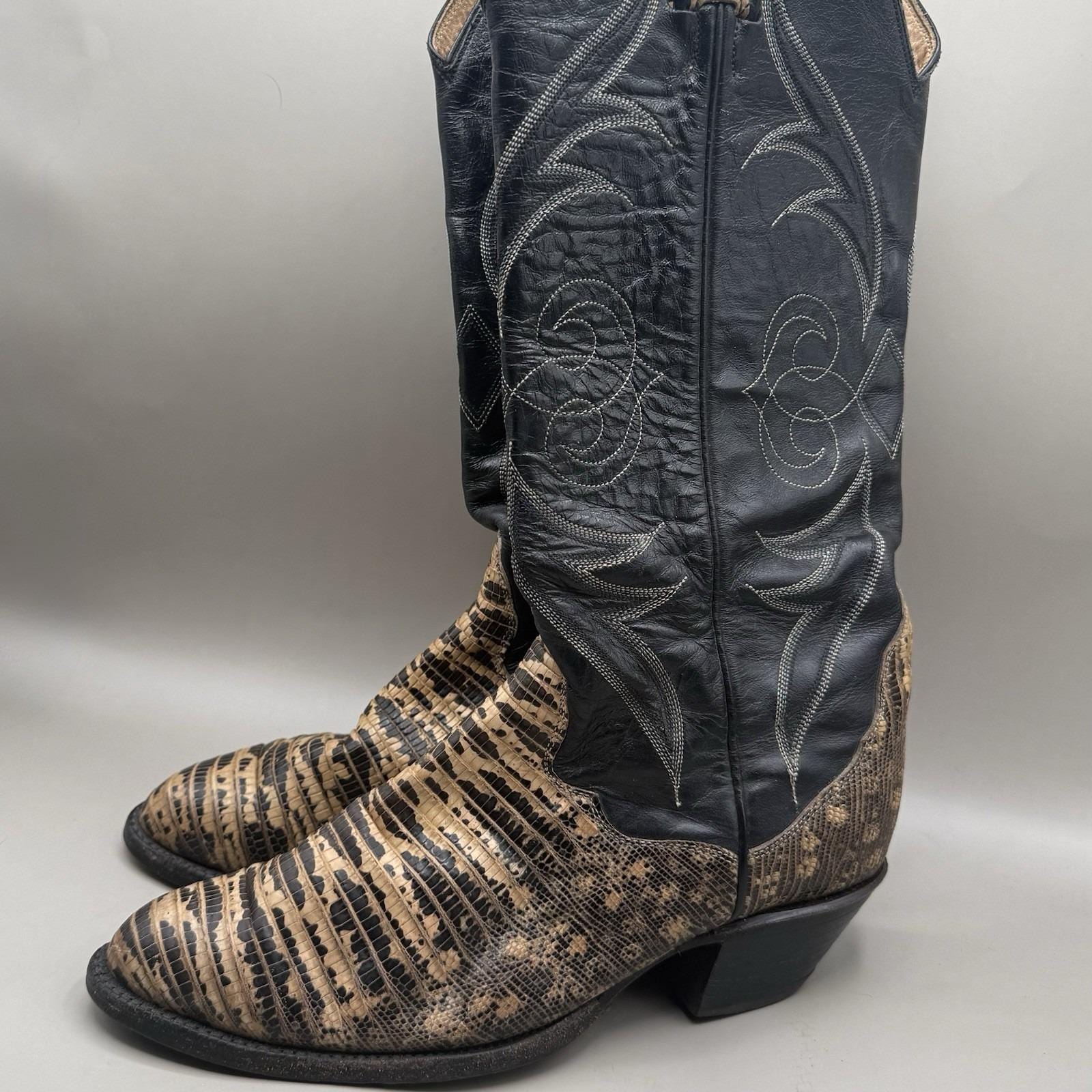 Vintage Tony Lama Exotic Full Water Buffalo Cowboy Boots 8.5D 60s Black Label Vintage Tony Lama (Lama Skin boots) | Used - Good | $285.00  main image 2