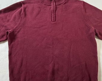 LL Bean 1/4 Zip Sweater Mens Large Burgundy Cotton Grandpacore Mock Neck VTG