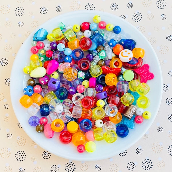 Mixed colourful beads - pony beads, acrylics, mixed shape beads, bead soup, mismatch beads 40g