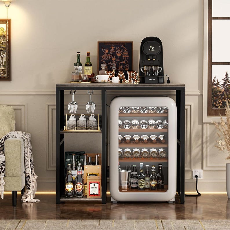 Handmade Mini Fridge Space Bar Cabinet With Outlet Microwave Shelf ...