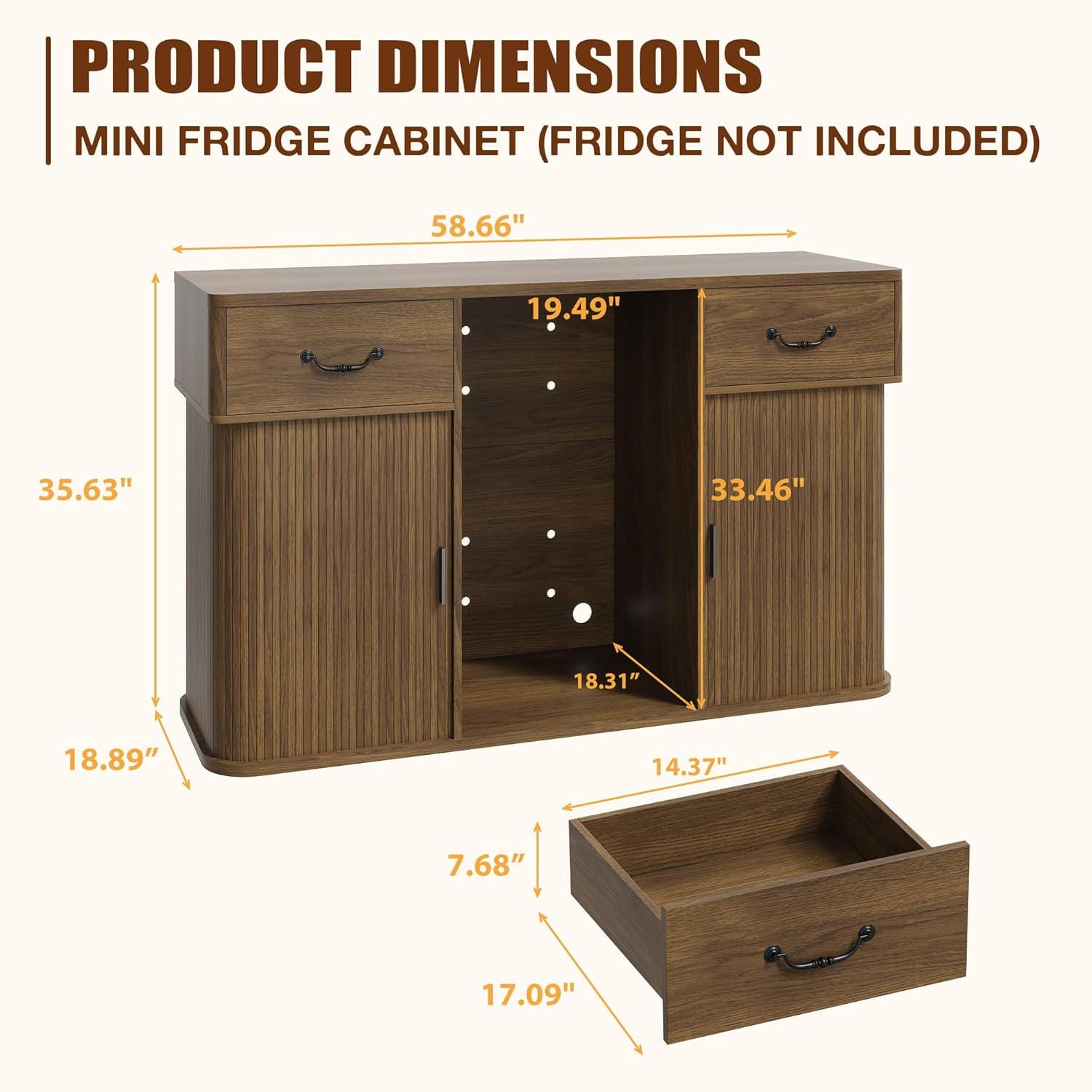 Coffee Bar Cabinet With Mini Fridge Space, Wine Bar Cabinet With Drawer ...