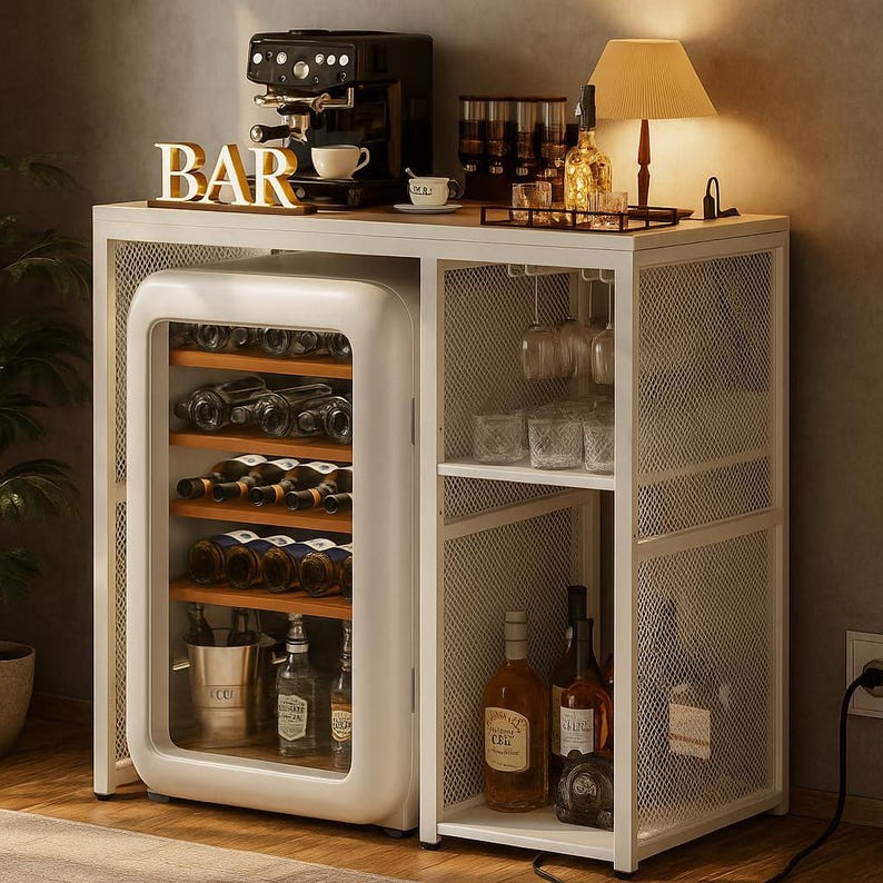 Handmade Mini Fridge Space Bar Cabinet With Outlet Microwave Shelf ...
