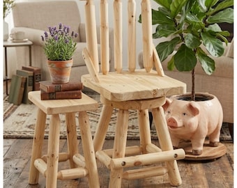 Rustic Log Swivel Bar Stool, Wooden Counter Height Stool with 300 lb Capacity Cabin Lodge Furniture, lodge furniture, farmhouse bar stool