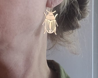 Beetle Earring, Brass Bug Earring,Insect Jewelry,Inspirational,Entomology Gifts,Scarab,Mindfulness,Nature Lover Gift,Bold,Holiday Gift