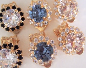 Pendiente con clip de cristal, Clips para novia, Tachuelas de cristal transparente, Azul marino, Rubor, Sin perforación, PremierBrandAustrian Pendiente nupcial de cristal de 8 mm