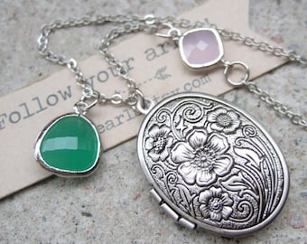 Birthstone Secret message locket,Antique silver Locket,April,Personalized Gift Mother Wife,Vintage style necklace,Oval Picture Photo locket