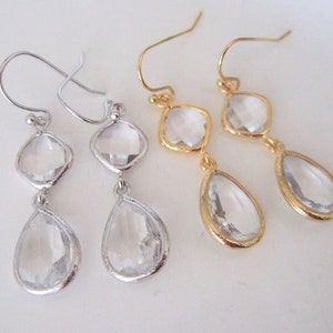 Clear Crystal Earring,Bridal Earrings,Clear Teardrop Earring,Double Drop Earrings,Clear earring - Etsy Gift for Her - Wedding Earrings