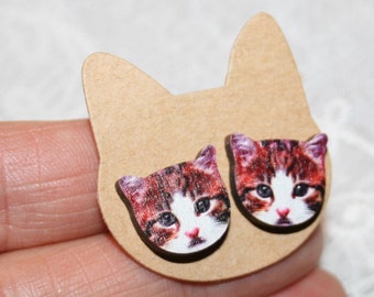 Cat stud earring,Kitten Earrings,Cat Lover Gift,Cat studs,Cat Jewelry,Laser cut wooden,Stocking Stuffer,Teen studs,Best Friend Gift