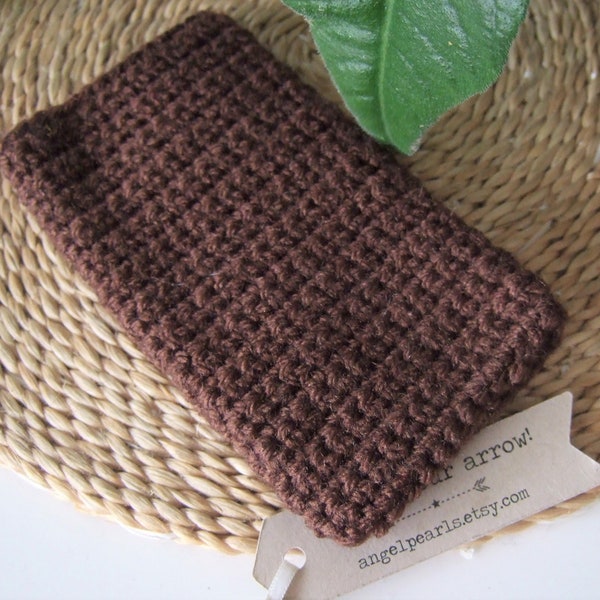 Cellphone Case Iphone 4 size,Brown Manly Pouch iPhone 4 Phone Case,iPod Touch Cozy Cover Sock,Handmade Crochet Gadget Case,Back to School