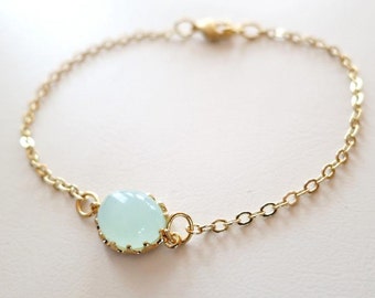 Opal stone Dainty Chain Gold  Bracelet,Seafoam,White Opal,Amethyst,Aquamarine,October birthstone,Stacking Bracelet,Wedding,Jewelry Gift