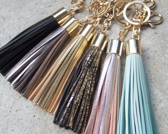 Unique Gifts,Leather Tassel Key Ring Chain,Valentines Gift for friends,Tassel Fringe Key Chain,Bronze Gold Key Ring,Bag accessory,Gift idea