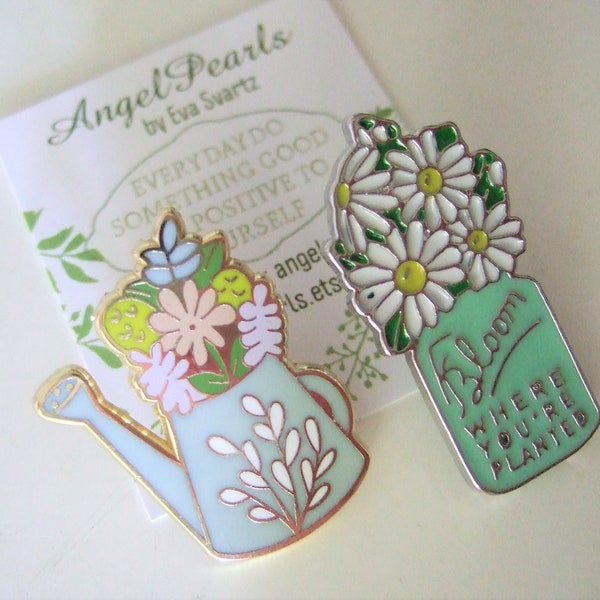 Gardening Gift,Flower Pin Brooch/1piece/Garden Lover Pin/Botanic/Plant/Bloom/Watering Can/Flower Jar/Enamel pin/Gift to Her/Pin Quote/Batch