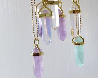 Inspirational,Set of 2 necklaces,Crystal point necklace,Choose two,17",Boho Necklace,Gift,Natural stone,Opal,Marble,Turquoise,Quartz
