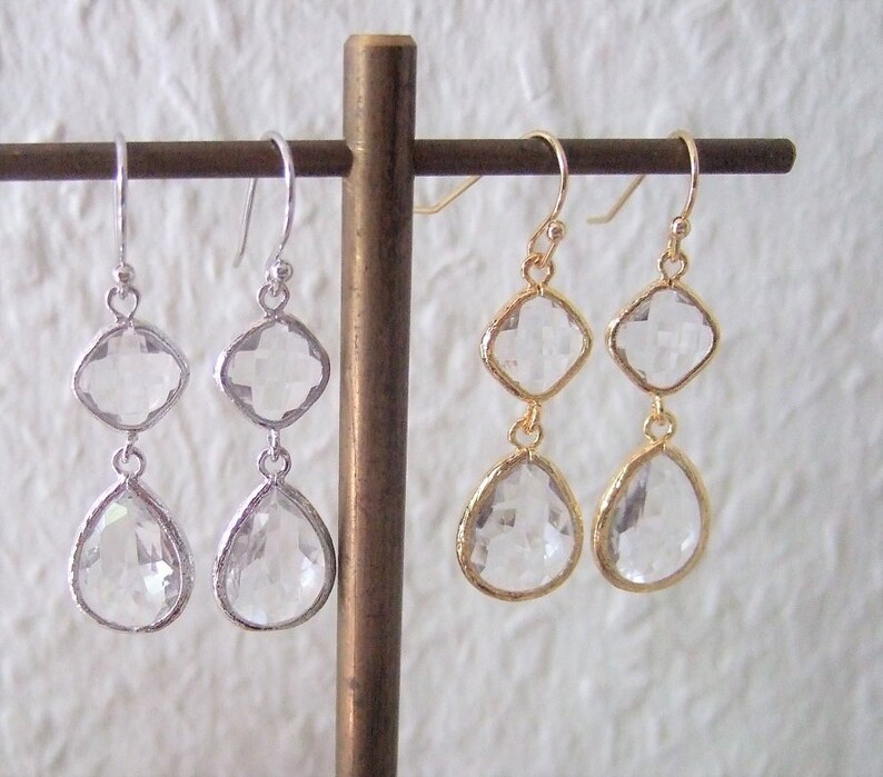 Clear Crystal Earring,Valentines Day Gift,Feminine Dangle drop earring,Glass quartz stone earring,Bridal Teardrop Earring,Wedding