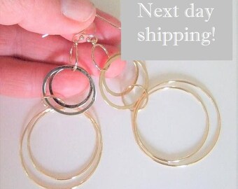 Multi circle earrings,Gold Hoop Earrings,Golden Spirals Multi Circle earring,Gift,Lightweight Earrings,Boho Chic Earrings,Geometric,Feminine