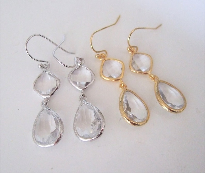 Clear Crystal Earring,Valentines Day Gift,Feminine Dangle drop earring,Glass quartz stone earring,Bridal Teardrop Earring,Wedding