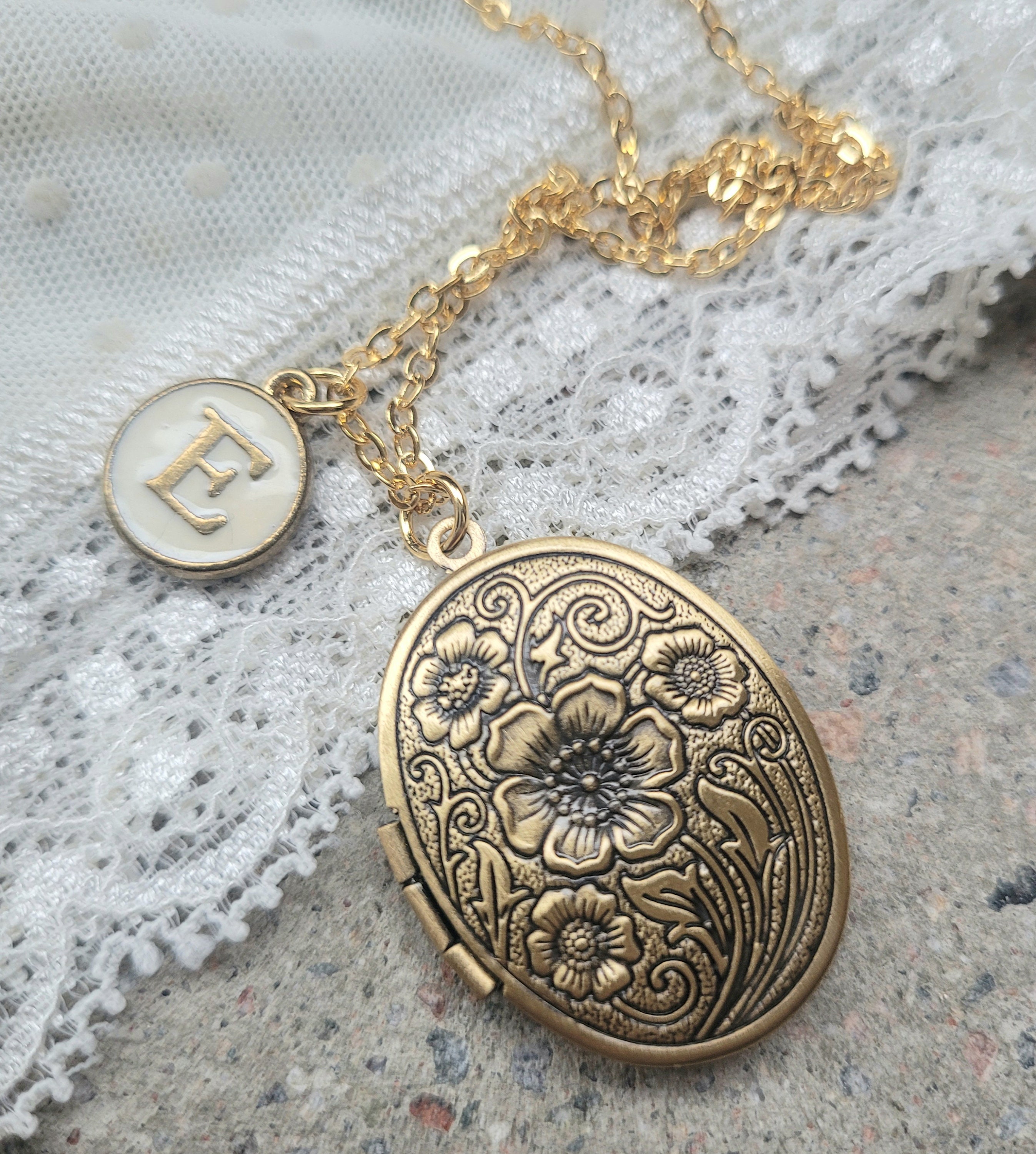 Customized Locket Medallion Necklace personalized Initial Necklace letter alphabet brass Photo Folding Locket unique Holidaygift for Her Etsy