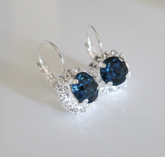 Sapphire Earring silver,Rhinestone Blue Bridal Earring,Royal Blue Jewelry,Montana Blue Wedding,Navy Blue Earrings,Blue Classy Jewelry