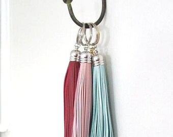 Mint Blue Leather Tassel Key Chain Tassel Key Ring Leather Key Chain Bag Accessory Blue Tassel Keychain Gift to Woman Mint Key Chain