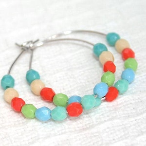 Handmade Colorful beaded Hoop Earring,Gypsy boho earrings,Bohemian hoop earring,Best Friend Gift to Her,Lightweight earring,Multi Color