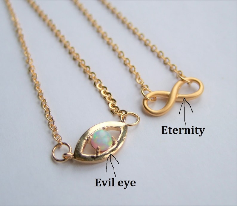 Delicate layer necklace,Unique gifts for Her,Evil Eye necklace and Opal,Eternity necklace,Golden Minimalist necklace,Feminine dainty Jewelry