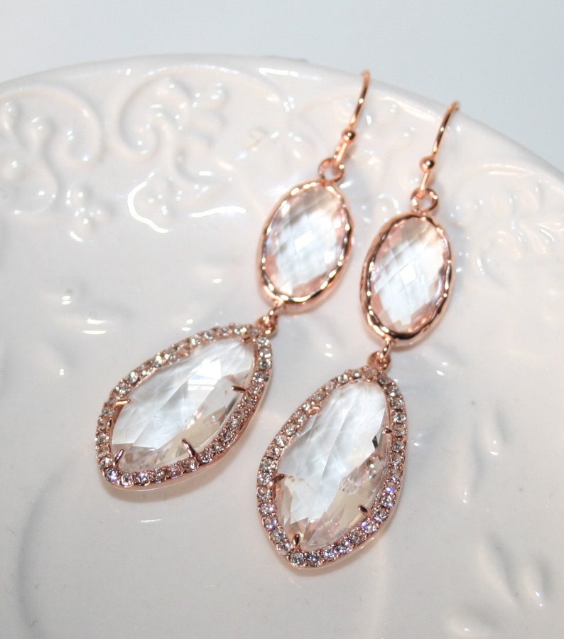Valentine\u2019s Day gift,Crystal Bridal Earring,Rose Gold Earring,Clear Chandelier Earring,Crystal Jewelry,Statement Wedding Bridal Jewellery