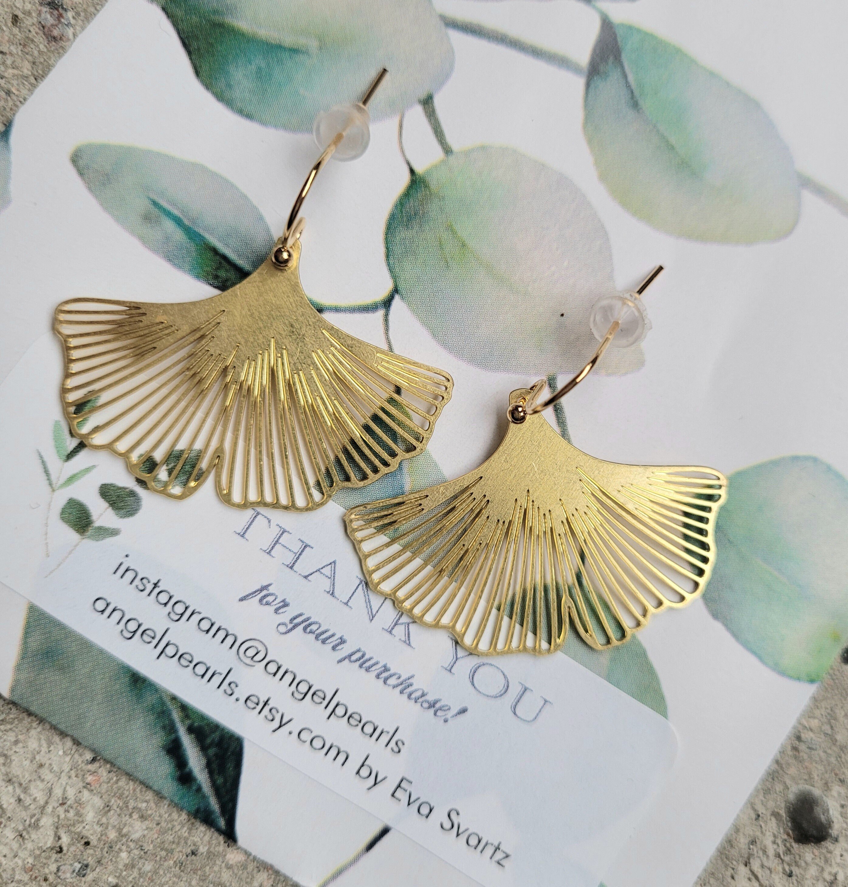 Raw Brass Ginkgo Leaf Earring,Gold Ginkgo earrings,Holiday Gift,Mother,Unique jewelry,Boho Wedding,Leaves Earring,Nature lover,Woodland